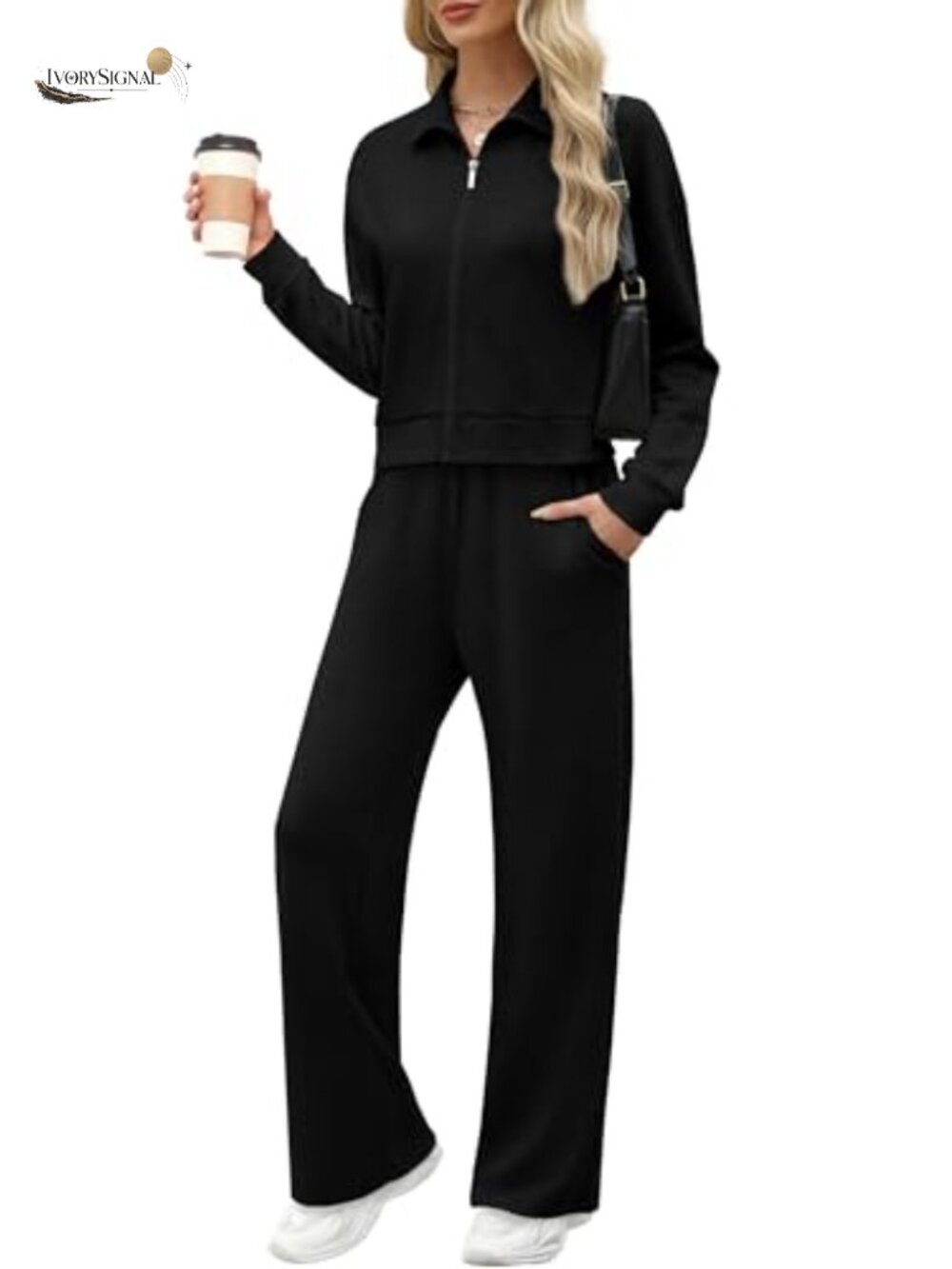 Women's Lounge Set 2 Piece Active Sweatsuit Full Zip Sweatshirt Wide Leg